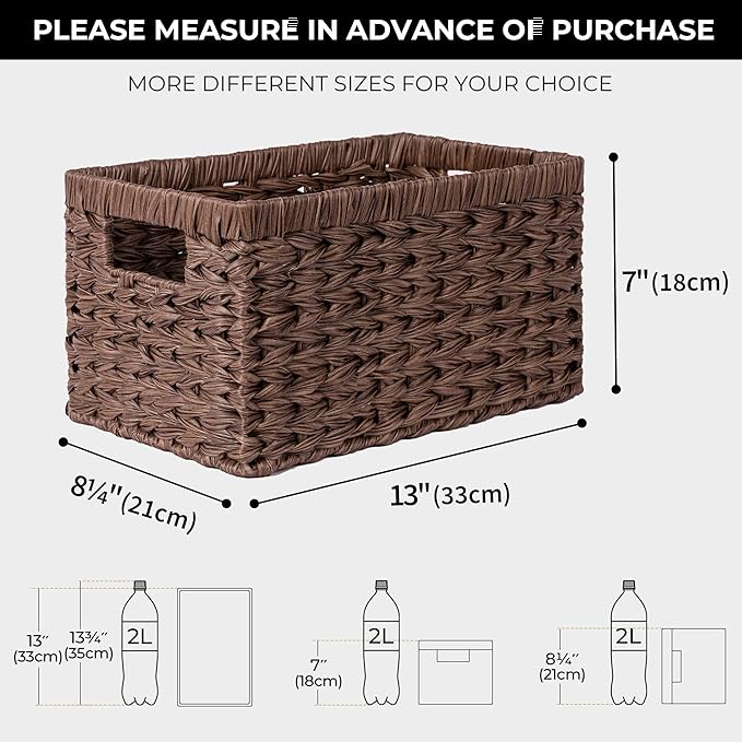 GRANNY SAYS Wicker Storage Baskets for Shelves, Wicker Baskets for Organizing, Waterproof Woven Basket for Pantry, Rectangle Basket for Shlef, Brown, 2-Pack
