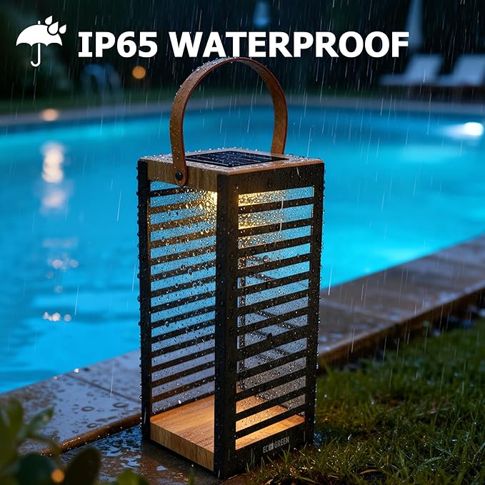 Solar Lantern with Handle - Outdoor Metal Solar Light (7.87×19.69"), Waterproof & Rustproof, 8H Auto-On Warm White Light, Portable for Patio, Porch, Balcony & Garden Decor (Black - 1 Pack)