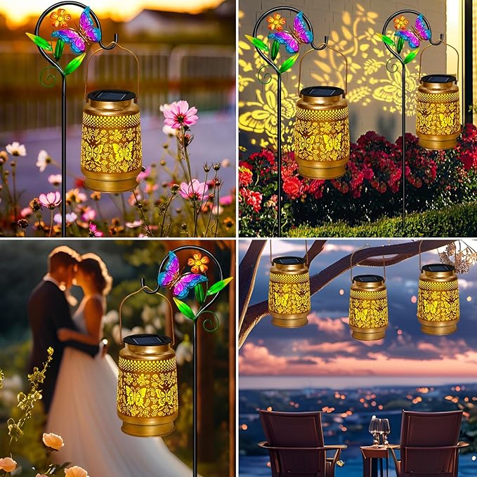 Butterfly Solar Lanterns Outdoor Waterproof with Shepherd Hook,Christmas Decorations Birthday for Mom Women Grandma,Garden Lights Butterfly Decor,Hanging Solar Lights Decorative for Yard,Patio,Porch