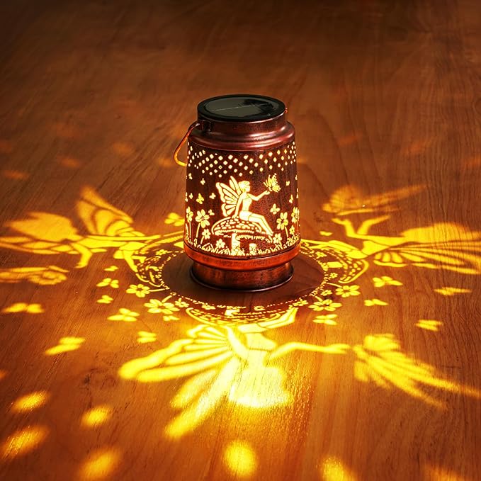 Homemory Solar Lanterns Fairy Lights Outdoor Waterproof Garden Decor Women Gifts for Birthday, LED Hanging Solar Lights Metal Lantern Decoration Outside for Yard, Patio, Backyard, Porch, Lawn