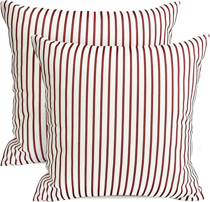 Decorative Throw Pillow Covers Set of 2 Wine Red Striped Pillow Covers 18x18 Inch Throw Pillow Cover Linen Pillowcase Modern Farmhouse Outdoor Pillow Covers for Couch Sofa Living Room