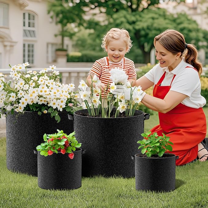 Land Guard 10-Pack Fabric Grow Bags 25 Gallon, Thickened Nonwoven Garden Pots, Growing Bags with Handles, Black