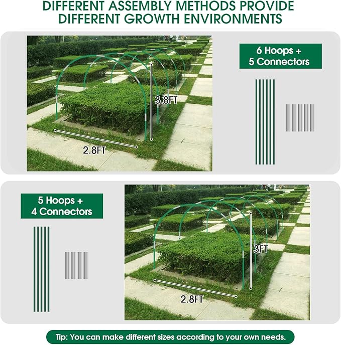 72Pcs Garden Hoops for Raised Beds, 12 Sets of 8Ft Greenhouse Hoops Grow Tunnel, Rust-Free Fiberglass Garden Hoops Frame, DIY Plant Support Garden Stakes for Netting Row Cover Shade Cloth
