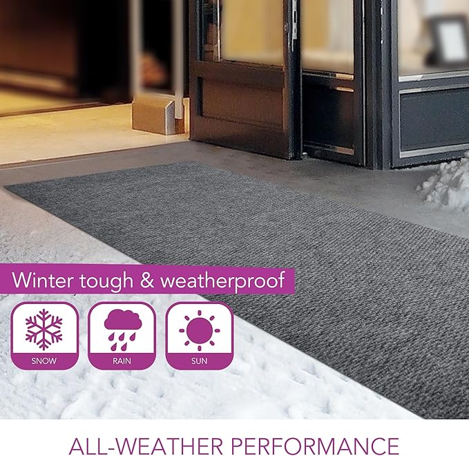 iCustomRug Spartan Weather Warrior Indoor/Outdoor Utility Berber Loop Carpet Runner with Non-Slip Thermoplastic Rubber Backing, 4ft X 7ft in Grey