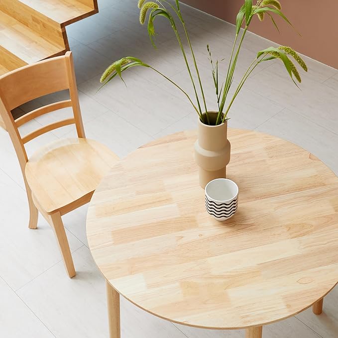 Livinia Aslan 35.4" Round Wooden Dining Table/Mid Century Modern Malaysian Oak Kitchen Table (Natural-Oak)