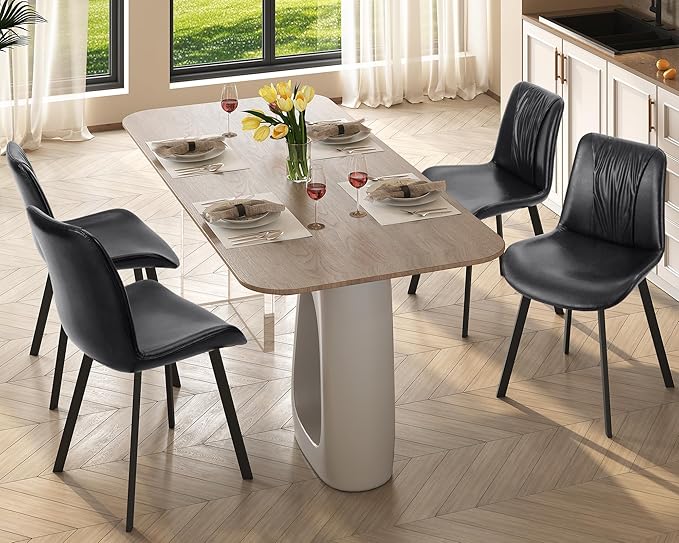 Upholstered Dining Chairs Set of 4, Modern Kitchen & Dining Room Chairs, Faux Leather, Sturdy Metal Legs, for Living Room, Cafe & Restaurant- Black