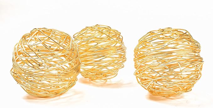 Alpha Living Home Metal Decorative Bowl Set of 3 - Stunning Exquisite Geometric Decorative Ball - Centerpiece Spheres for Elegant Dining, Home, Office, and Special Event Decor Accents (Gold)