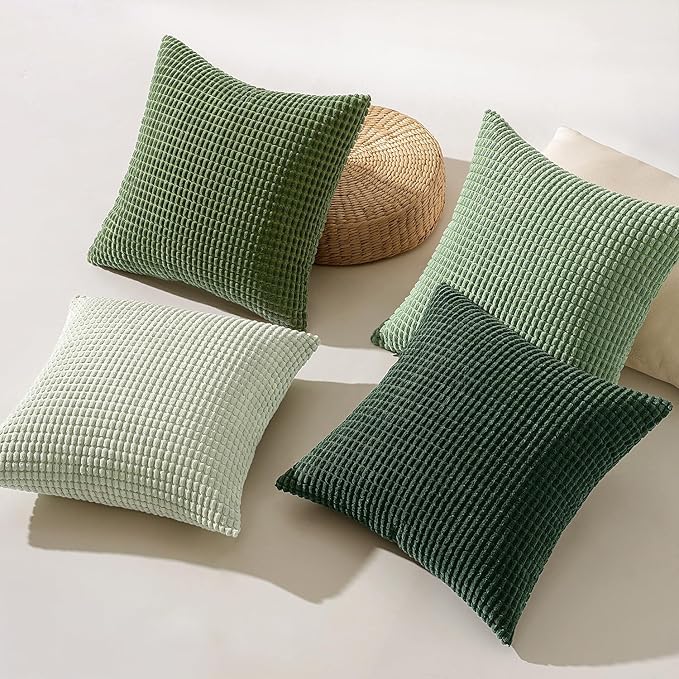 MIULEE Sage Green Pillow Covers 20x20 Inch Set of 4 Boho Farmhouse Home Decor Mordern Nordic Throw Pillows Covers Summer Soft Corduroy for Couch Bed Sofa Living Room Forest Green
