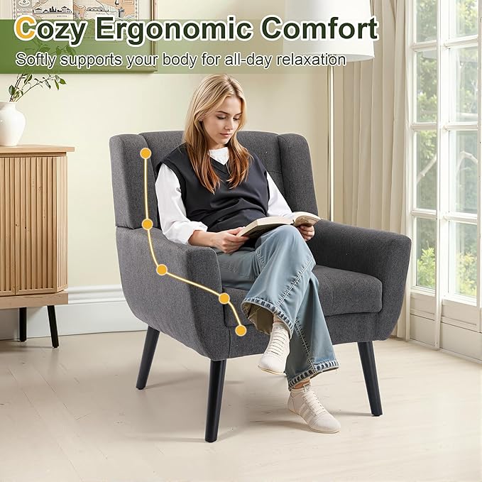 NicBex Modern Accent Chair for Living Room Upholstered Foam Filled Living Room Chairs with Metal Legs Linen Cozy Lounge Armchair for Living Room Bedroom,Dark Grey