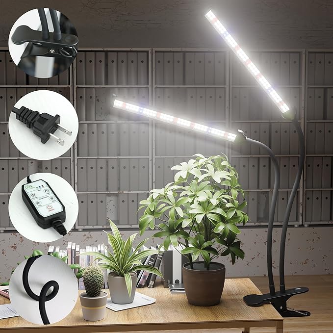 GooingTop LED Grow Light,White Full Spectrum Clip Plant Growing Lamp with High Power Red Blue LEDs for Indoor Plants,Dimming & Optional Auto Timer