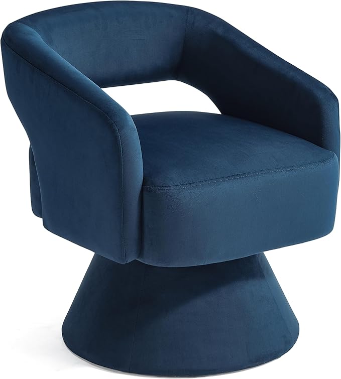 LINSY Swivel Barrel Chair, 360° Modern Swivel Accent Chair with Arms, Boucle Swivel Chair Blue Velvet Chairs for Bedroom Living Room Small Spaces