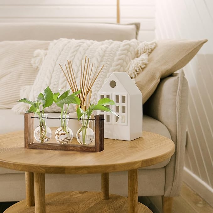 YIBOT Plants Propagation Stations,Plant Terrarium with Wooden Stand Wall Hanging Glass Planter Plant Propagation Vase for Indoor Office Home Garden Decor Plant Lover Gifts for Women