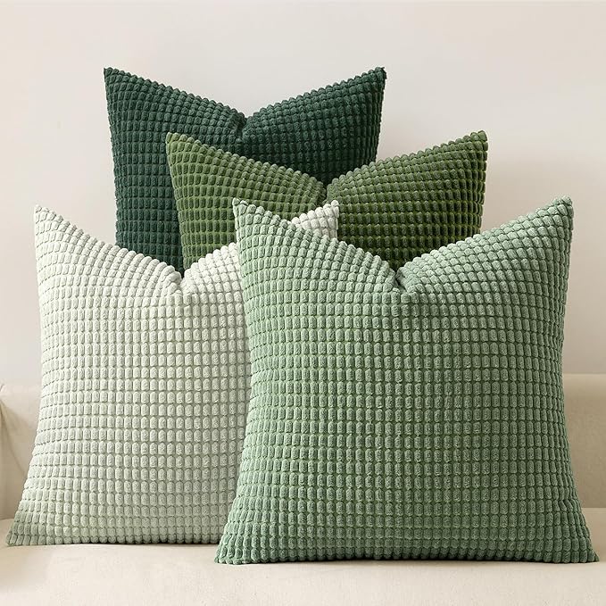 MIULEE Sage Green Pillow Covers 18x18 Inch Set of 4 Boho Farmhouse Home Decor Mordern Nordic Throw Pillows Covers Summer Soft Corduroy for Couch Bed Sofa Living Room Forest Green
