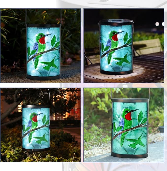 Afirst Hanging Solar Lantern Outdoor Bird Glass Lights Waterproof LED Lamp for Garden Yard Tree Desk Decor