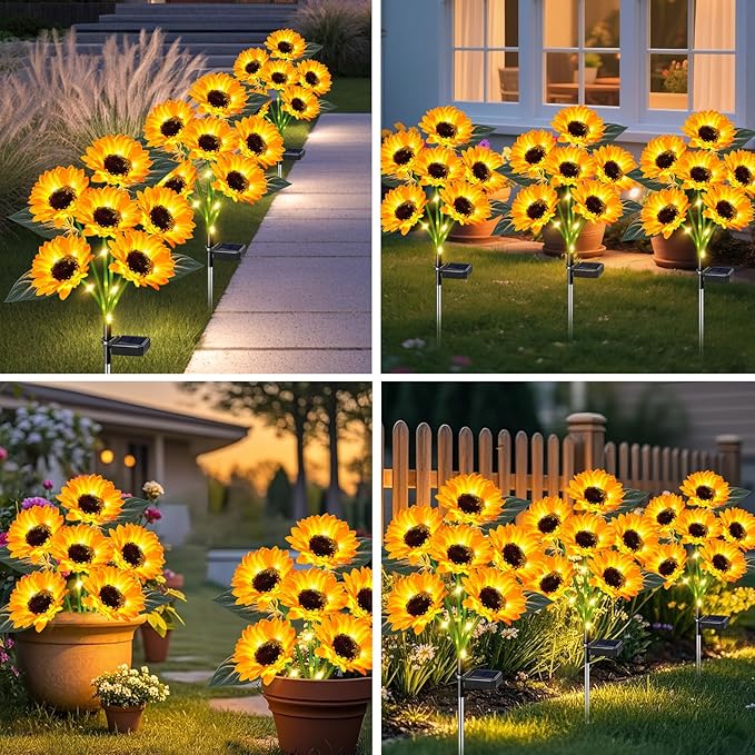 Sunflower Solar Lights Outdoor Decor, 6 Pack Solar Garden Decor 36 Waterproof Solar Sunflower Outdoor Lights for Garden Patio,Flower Bed, Pathway, Gift for Women, Mom, Grandma (6 Pack)