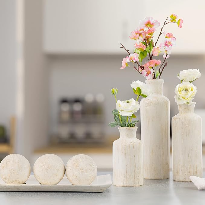 Creative Scents Rustic Luxe Decorative Tray and Orb Set - Centerpiece Table Decorations for Coffee Table Decor - Modern Farmhouse Decor - Decorative Accents Bowl with Balls for Dining Table Decor