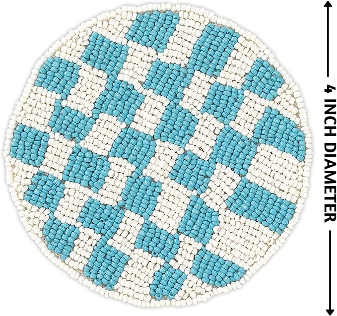 Folkulture Coaster for Drinks | (4") Pack of 4 Multicolor Boho Coasters | Cute Round Boho Coaster | Beaded Drink Coasters for Coffee Table | Round, Beaded, Hand Wash Only