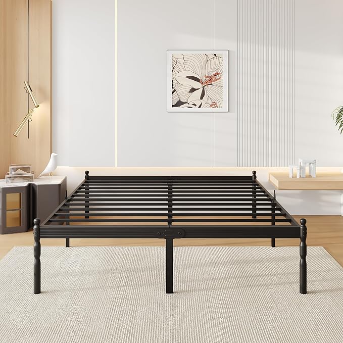 18 Inch King Metal Bed Frame with Mattress Slide Stopper, King Size Platform Bed Frames No Box Spring Needed, Heavy Duty Bedframe, Easy Assembly, Noise Free