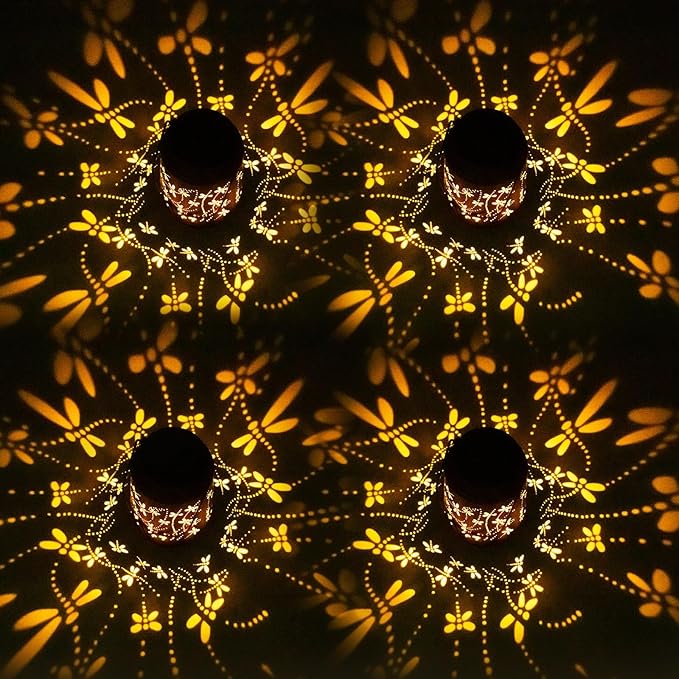 Christmas Gifts for Women, 4 Pack Dragonfly Birthday Gifts for Women Mom Grandma Solar Lanterns Outdoor Waterproof Garden Decor Hanging LED Decorative Light for Patio Yard Lawn Gardening Gifts