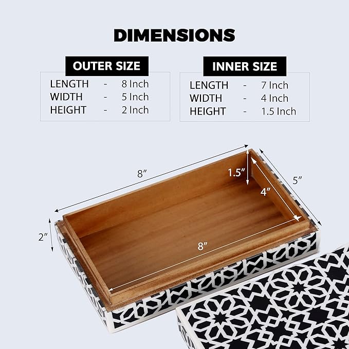 Handicrafts Home Decorative Storage Box with Lid- 8x5x2” Small Keepsake, Trinket Box, Memory Box- Decorative Boxes for Home Decor, Centre Table, Giftable Storage Accent- Shiraz- Black White