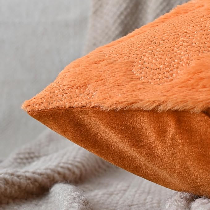 Set of 2 Soft Moroccan Throw Pillow Covers 22x22 Inch Plush Boho Decorative Pillow Cover Accent Cushion Case for Couch Sofa Bed, Orange