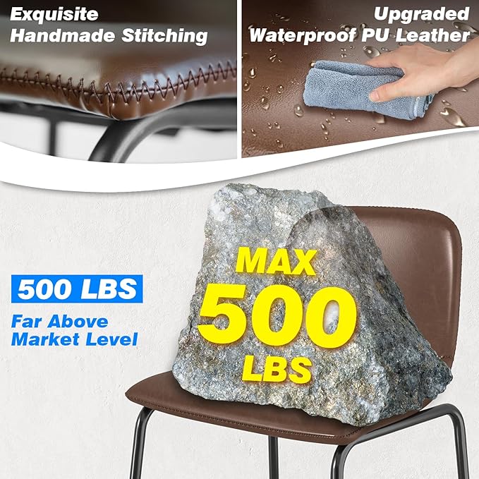 Rfiver Pu Faux Leather Bar Stools Set of 4, Industrial Pub Barstools with Back and Footrest, Modern Armless Bar Height Stool Chairs (Brown, 30" Barstool x4)