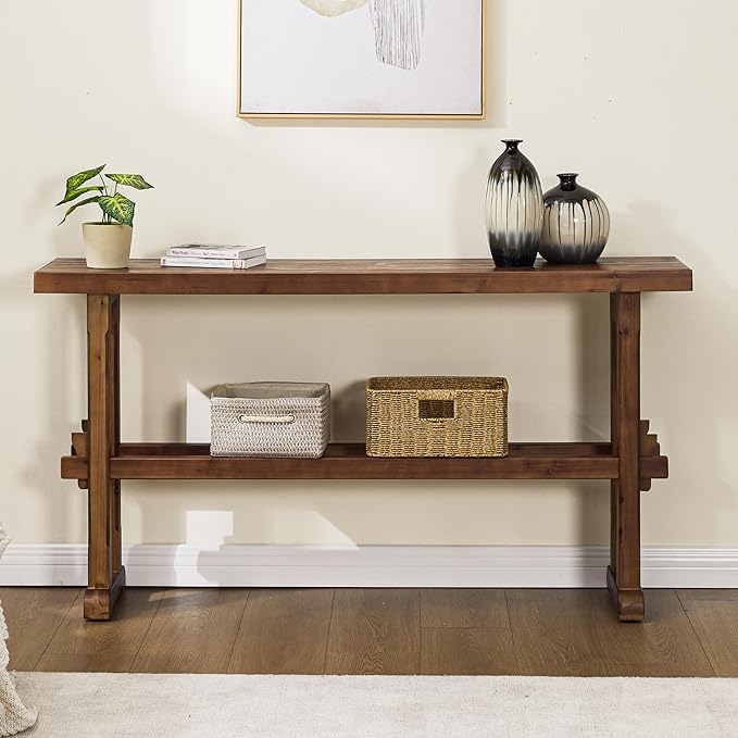Narrow Entryway Table 59" Farmhouse Wood Long Skinny Console Table for Entryway Rustic Sofa Table for Living Room/Hallway/Reception/Bedroom, Walnut