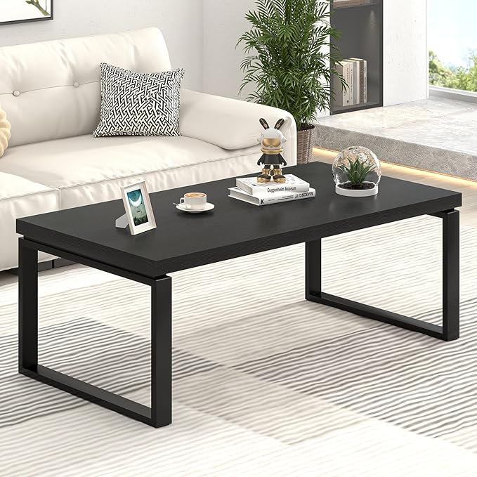 EXCEFUR Black Coffee Table, Modern Rustic Center Table for Living Room, Industrial Rectangle Cocktail Tea Table for Home Office, 47 Inch