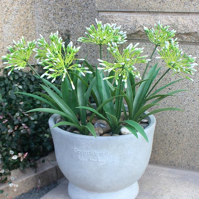 Faux Outdoor Flowers Realistic Artificial Plants 8 Bundles Agapanthus Plastic Flower Outside 18.9 in Fake Greenery Stems Green Flower for Pot Planter Decor Outside