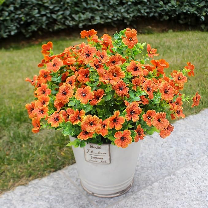Fake Mums Artificial Outdoor Flowers 12 Bundles Autumn Fall Plants Daisy Faux Orange Blooms for Front Porch Window Box Patio Table Centerpieces Decor(Orange Daisy)