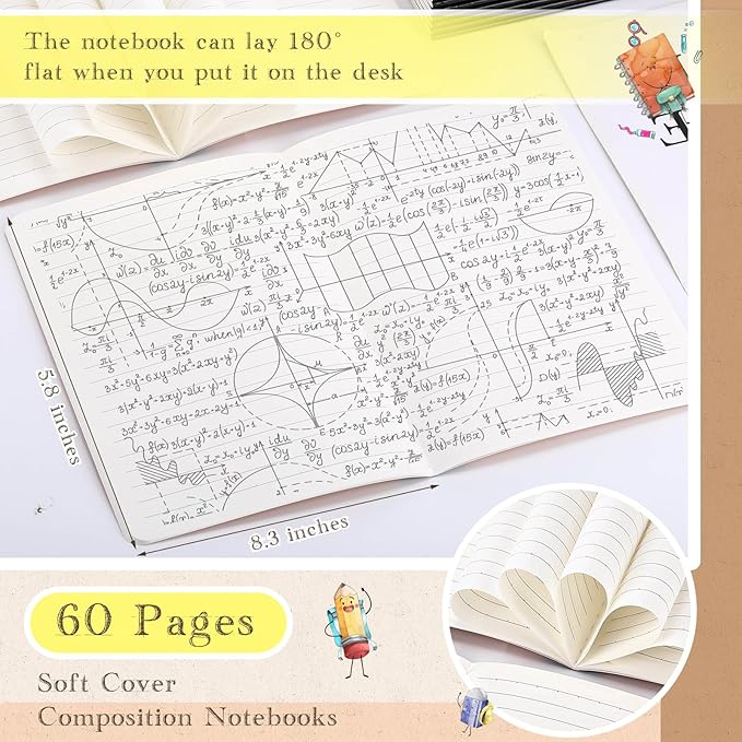 Handepo 100 Pack Composition Notebooks A5/A6 Ruled Lined Composition Kraft Notebooks Bulk Soft Cover Journals Travel Diary Memo for Students Classroom Office Supplies(A5,Stylish Color)