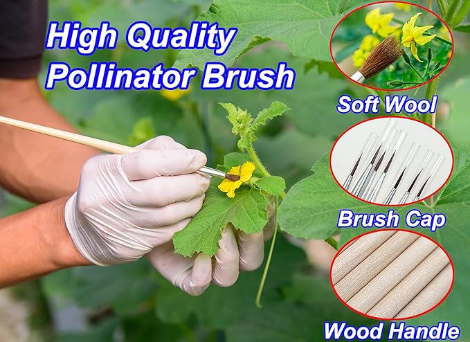 Pollinating Brush for Indoor Hydroponic Garden, Pollination Brushes for Flowering Plants in Greenhouse, Pollinator Brush with Soft Wool for Tomatoes, Peppers, Strawberries, Cucumbers (10 Pack)