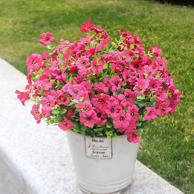 Rose Red Artificial Outdoor Flowers 12 Bundles Silk Fake Daisy Romantic Fake Plants Stems for Garden, Pergola, or Outdoor Party Decor Outside (Rose red Daisy)