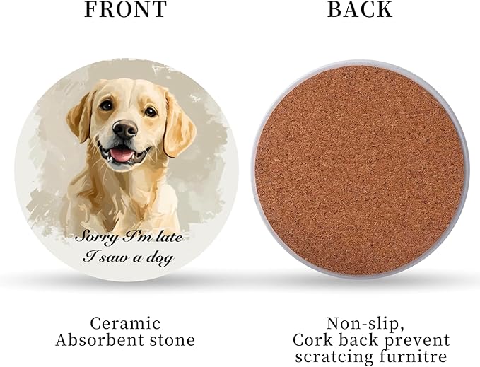 Absorbent Coasters Set of 6 with Holder - Cute Puppy Design Ceramic Coasters for Drinks, Home Decor & Coffee Bar Decor, Gifts for Dog Lovers Pet Owners Housewarming