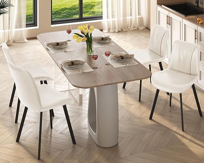 Upholstered Dining Chairs Set of 4, Modern Kitchen & Dining Room Chairs, Faux Leather, Sturdy Metal Legs, for Living Room, Cafe & Restaurant- White