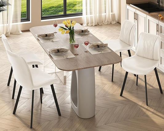 Upholstered Dining Chairs Set of 4, Modern Kitchen & Dining Room Chairs, Faux Leather, Sturdy Metal Legs, for Living Room, Cafe & Restaurant- White