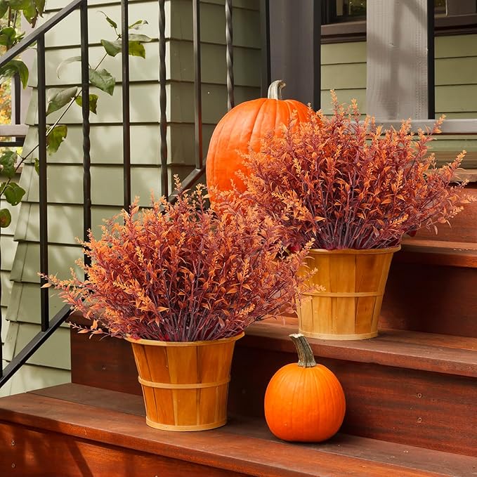 RECUTMS Faux Greenery Fake Lavender Fall Plants 20Pcs Fade Resistant Outdoor Flowers Faux Autumn Plants Fake Flowers Bulk Artificial Greenery for Porch Office Bathroom Fall Party Decorations (Brown)