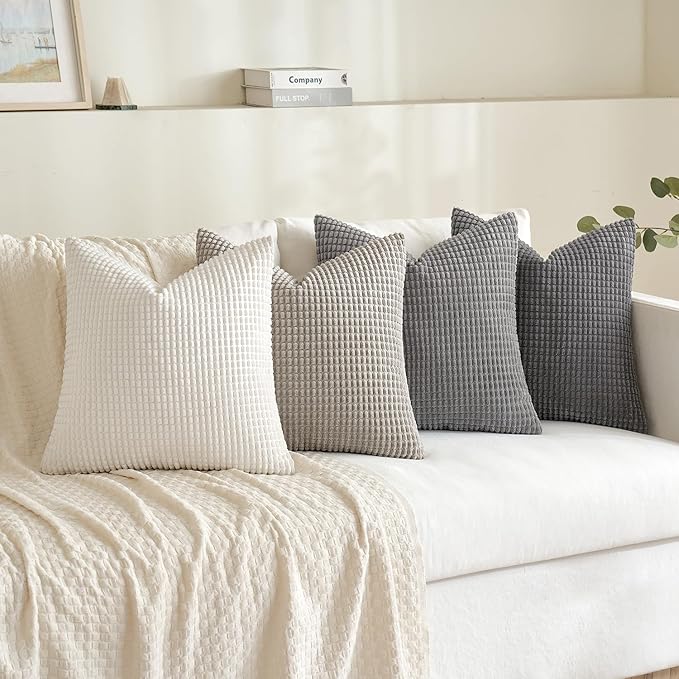 MIULEE Timeless Neutral Pillow Covers 20x20 Inch Set of 4 Mid Century Modern Grey Throw Pillows Rustic Corduroy Couch Pillowcases Nordic Home Decor for Sofa Living Room Bed