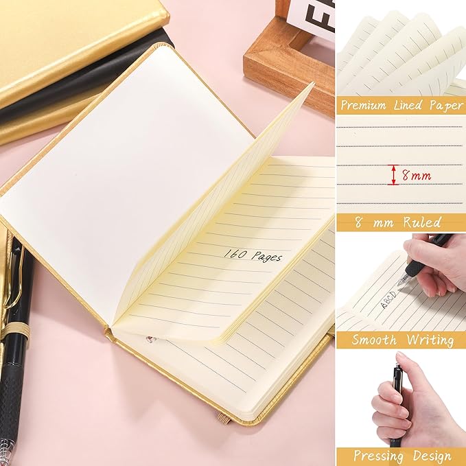 Aodaer 50 Sets Graduation Gifts Pocket Notebook Journal with Pens, 160 Page, 3.5 x 5.5 Inch Mini Lined Journal Notebook A6 Leather Hardcover Notepad with Pen Holder for School Office, Black and Gold