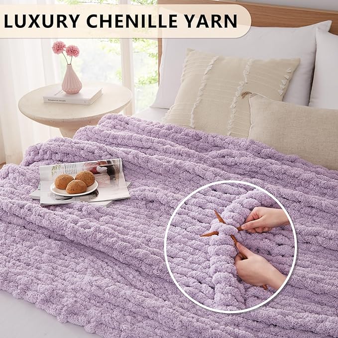 L'AGRATY Chunky Knit Blanket Throw - Soft Chenille Yarn Throw Blanket 50x60: Handmade Thick Cable Knit Crochet Blanket - Large Knit Blanket Chunky Rope Knot Throw Blanket for Couch Sofa Bed Home Decor
