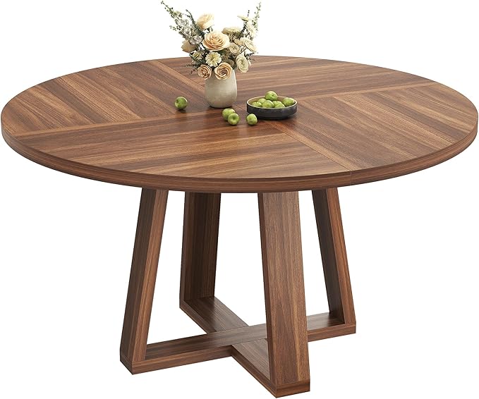 GAOMON Round Dining Table for 4-6, 47" Circle Dining Room Table with Sturdy Cross Base, Farmhouse Wood Dinner Table for Apartment Kitchen Living Room, Walnut (Table Only)
