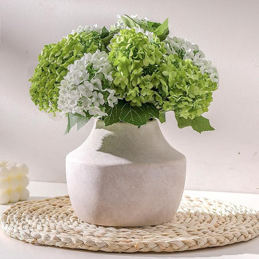 Mitt&Ditt Ceramic Flower Vase, 5.3 inch Off-White Farmhouse Rustic Vase, Handcrafted Weathered Pottery Vases, Small Flower Terracotta Vases for Home Decor, Living Room, Table, Shelf
