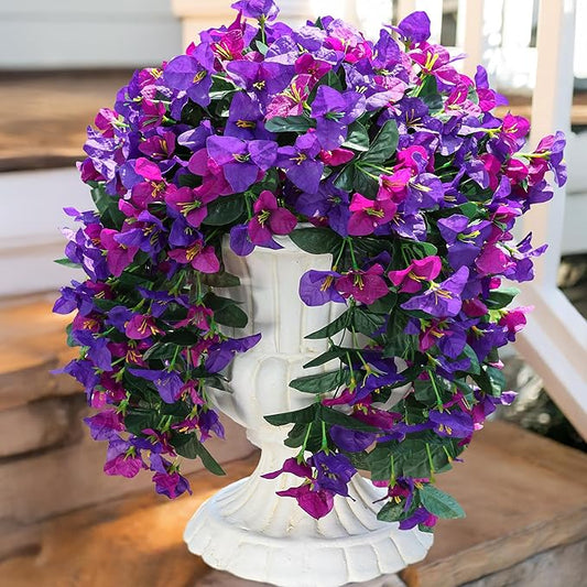 Bougainvillea Artificial Hanging Flowers Plants for Outdoors Decoration, 2pcs Fake Flowers Silk Bougainvillea Vines Realistic UV Resistant Faux Flowers for Outdoor Planters Porch Patio, Mix