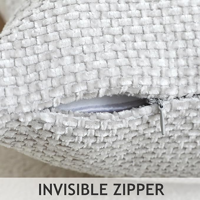 Stellhome Pack of 2 Woven Textured Decorative Throw Pillow Covers Soft Chenille Accent Luxury Cushion Cases for Living Room Couch Bed Sofa Farmhouse Boho Home, 16x16 inch, Light Grey