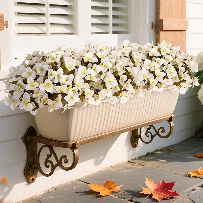 Artificial Flowers for Outdoors Fall Decoration, 4 Bundles Fake Bougainvillea Flower Plants UV Resistant Faux Fall Flowers for Planters Outside Patio Porch Window Garden Home Decor, Fall White