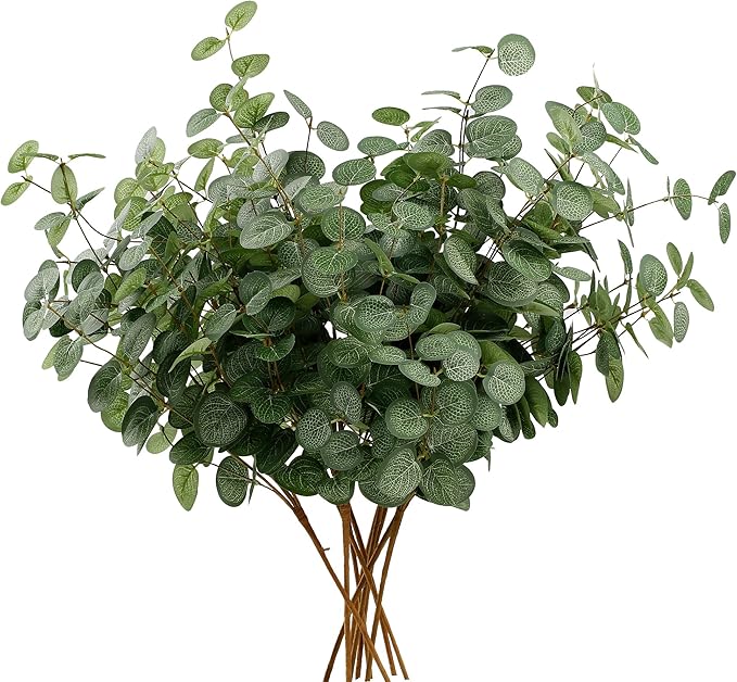 6 Bunches Artificial Eucalyptus Stems 24" Faux Eucalyptus Leaves Branches Silk Fake Green Foliage Artificial Plants Greenery for Flower Arrangement Home Wedding Party Decoration