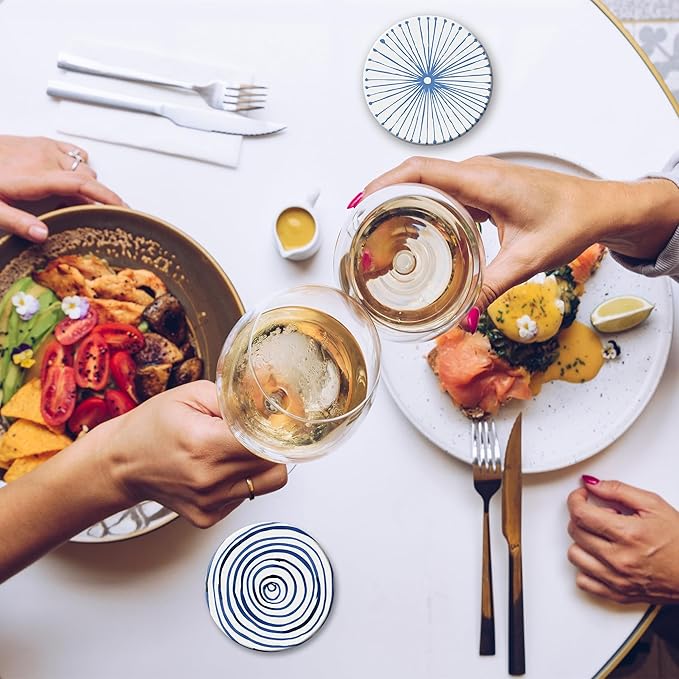 Drink Coasters Set of 6 with Holder, Blue Watercolor Series Absorbent Ceramic Coasters with Cork Base,Fit All Cups,Great Gift for Housewarming,Room Decor,Bar,Holiday Party