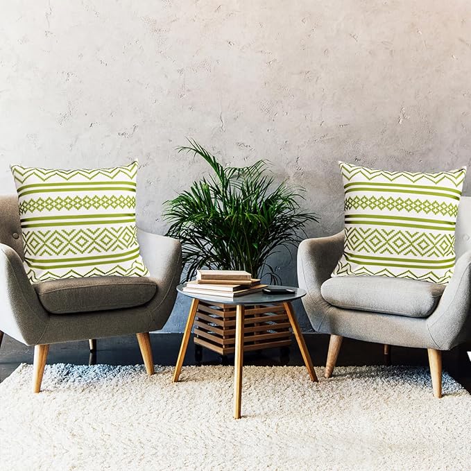 Decorative Throw Pillow Covers Set of 2 Grass Green Boho Pillow Covers 18x18 Inch Throw Pillow Cover Linen Pillowcase Modern Farmhouse Outdoor Pillow Covers for Couch Sofa Bed Living Room