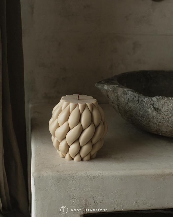 LAWA Knot Ball Candle - Large Beautiful Handmade Pillar Scented Soy Wax Elegant Bubble Aesthetic Candle Housewarming Gift Home Room Shelf Decor Idea Sandstone