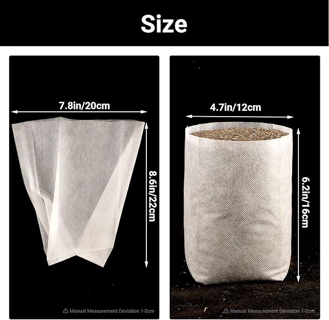 Nursery Grow Bags, 200 PCS Non-Woven Plants Grow Bags 7.8"x8.6", Solid Seed Starter Bags Fabric Seedling Pots Plants Pouch Home Garden Supply